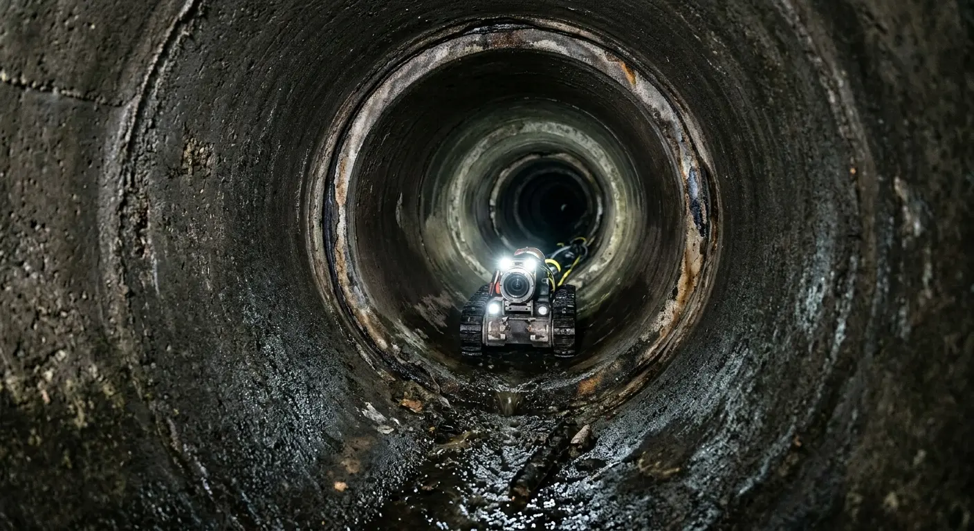 Robotic sewer camera inspecting pipe interior for Sewer Line Cleaning in Cold Springs