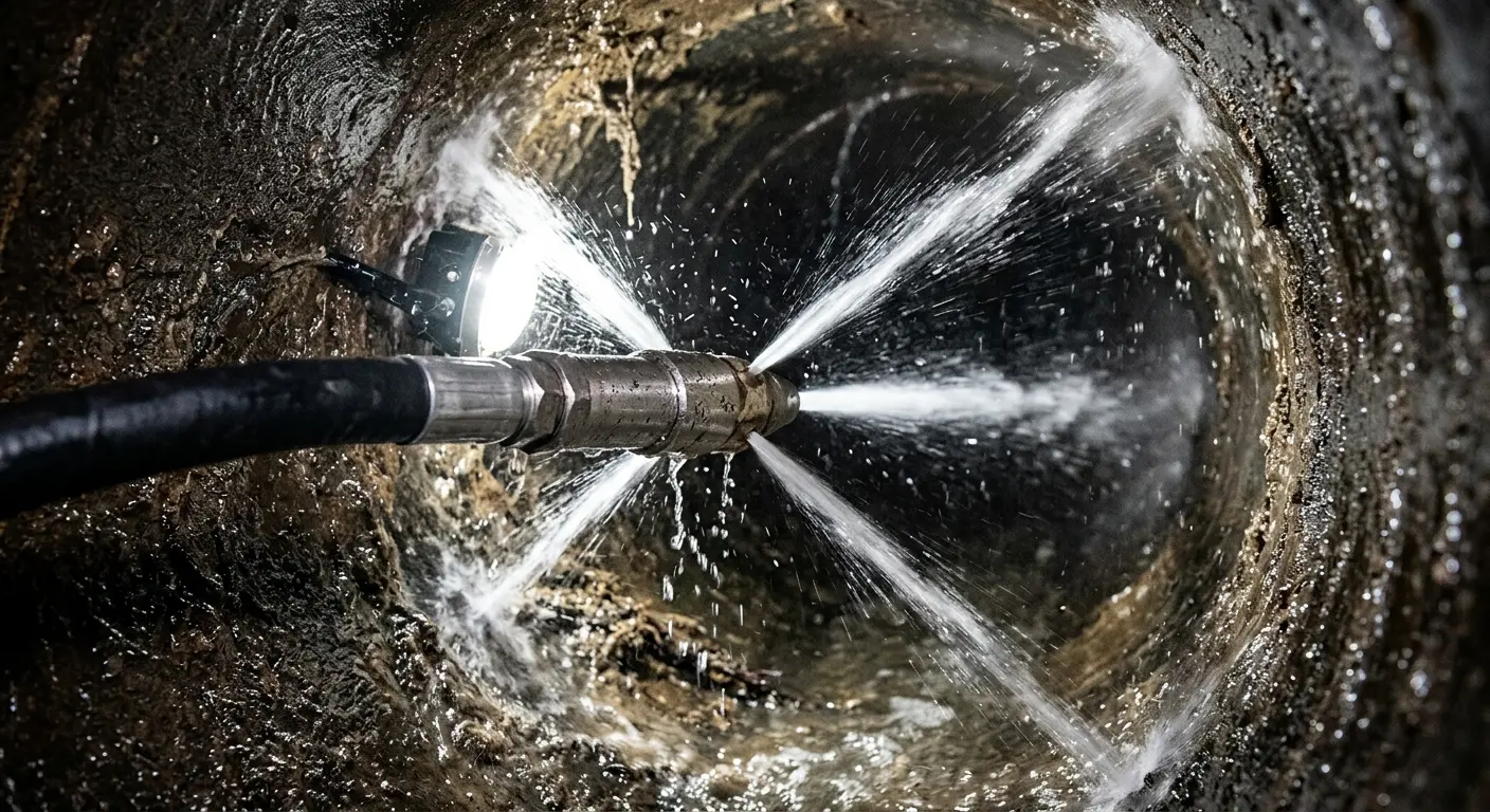 High-pressure hydro jetting nozzle cleaning sewer pipe for Storm Drain Cleaning in Cold Springs